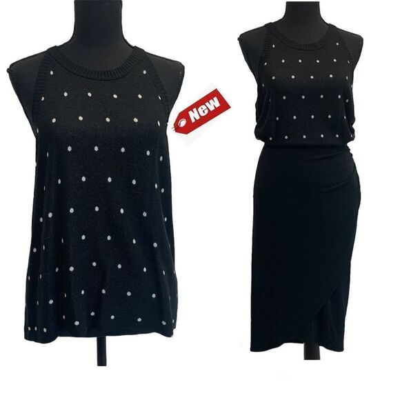 BELLE By Belldini Black white polkadot knit tank top sweater Sz L NWT ￼ - Picture 12 of 12